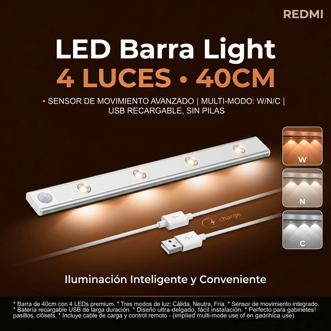 LÁMPARA BARRA PRO 40CM – SENSOR DE MOVIMIENTO Y CONTROL REMOTO | ENVÍO GRATIS 🇵🇦