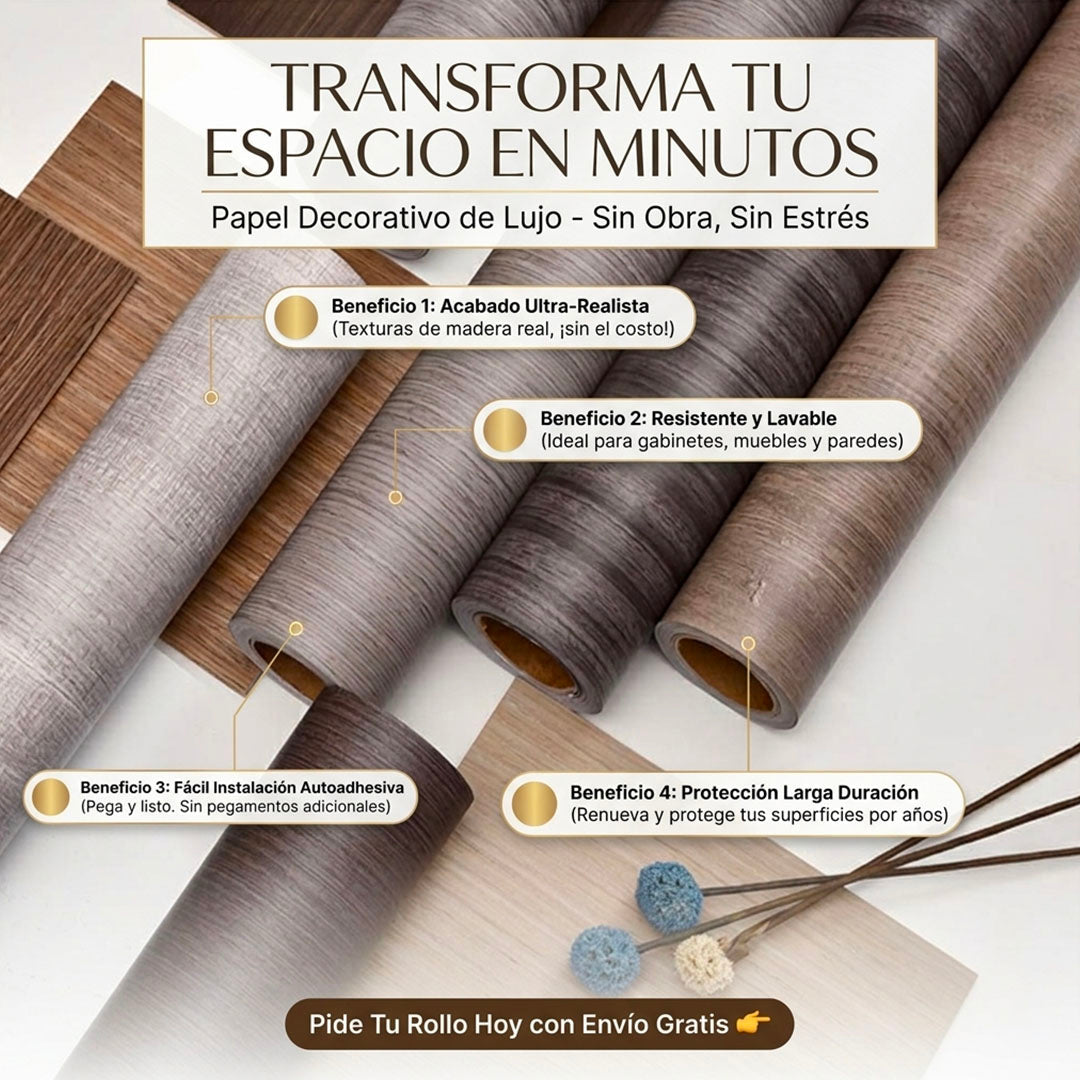 ROLLO PVC PREMIUM AUTOADHESIVO 60CM X 3M – RENUEVA TU HOGAR SIN OBRAS | ENVÍO GRATIS 🇬🇹